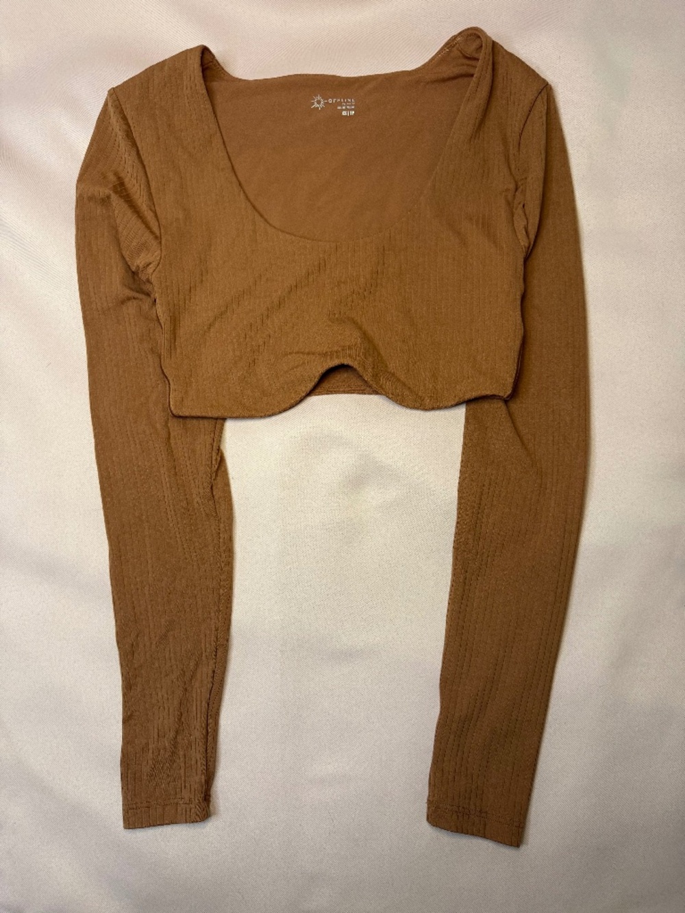 Offline by Aerie - Super Cropped Long Sleeve Bra Top Ribbed Burnt Orange - XS